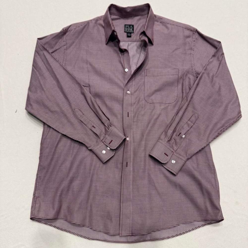 Jos. A. Bank Travelers Collection Burgundy Micro Check Cotton Shirt Mens Large
